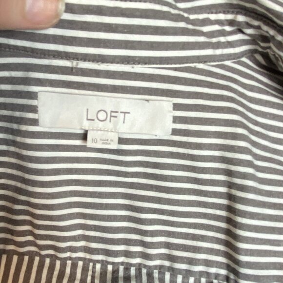 Ann Taylor Womens Shirt Dress Button Down Grey White Pin Stripe Cotton Blend 10 - Picture 4 of 10